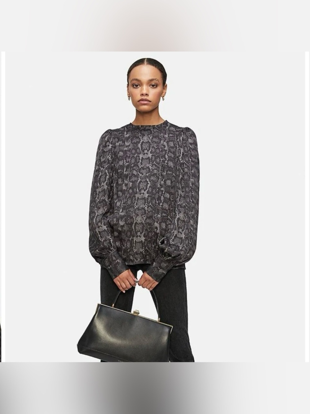 Anine Bing Renee Silk Blouse Women’s Small Snakeskin Print Gray Office Pleated